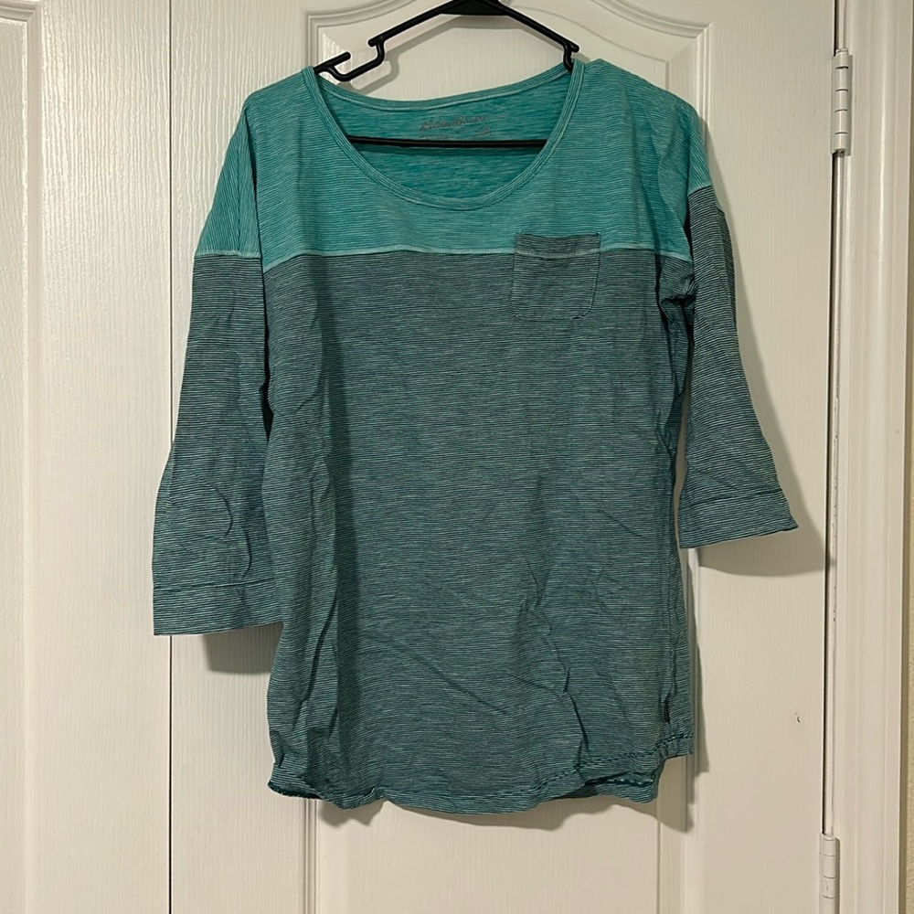 Eddie Bauer 3/4 length sleeve shirt Green with Stripes - Size Medium